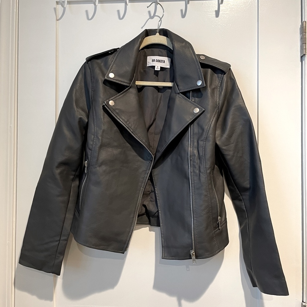 BB Dakota by Steve Madden Gray Faux Leather Jacket (Size S)
